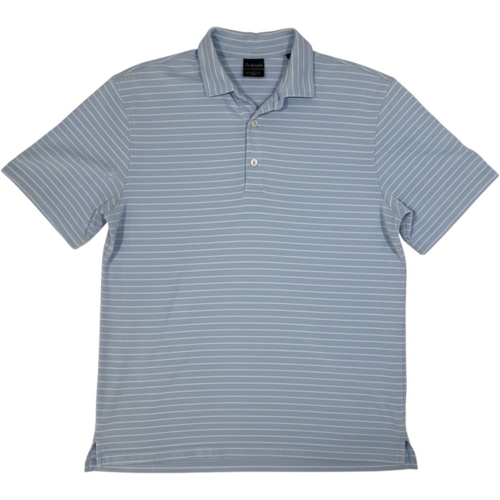 Dunning Golf Mens Large Blue White Striped Coolmax Modal Stretch Polo Shirt L